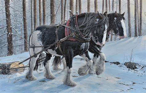 Shire Horse Logging Painting by Troels Kirk