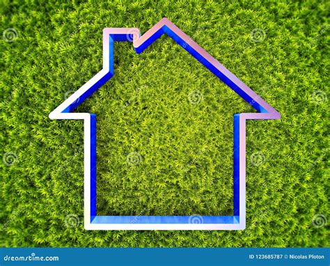 House concept on grass stock illustration. Illustration of metal - 123685787