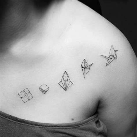 Origami crane instructions tattoo on the left side of