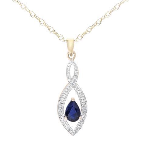 SPARKLD 9ct Yellow Gold Sapphire and 0.015ct Diamond Teardrop Pendant ...