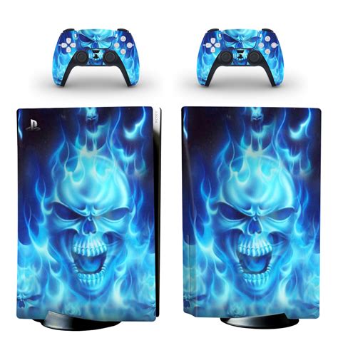 Blue Flame Skull Wallpaper Skin Sticker Decal For PlayStation 5 - ConsoleSkins.co