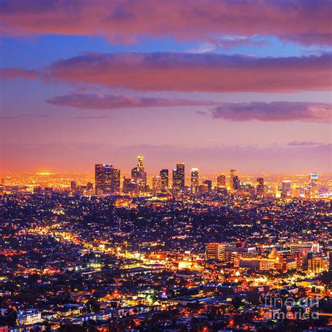 Los Angeles skyline at sunset Photograph by Konstantin Sutyagin - Pixels