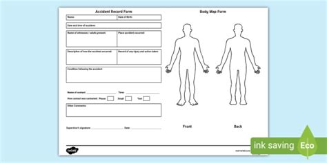 FREE! - Body Map Template Adults Accident Form Sheet | Twinkl