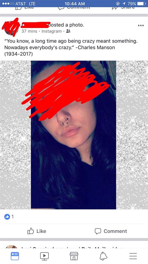 Young woman quotes Charles Manson on selfie : r/trashy