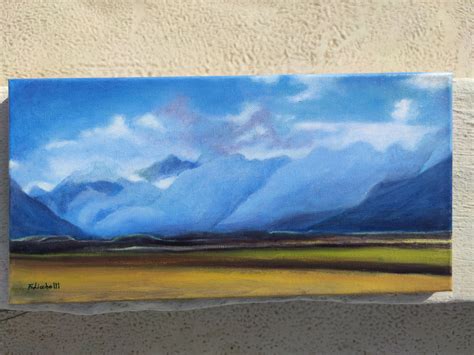 Landscape Mountain Painting Clouds Original Oil Painting Scenery Painting Blue and Yellow ...