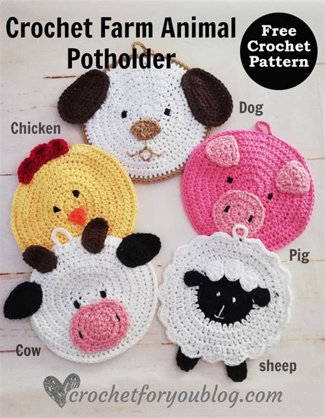 Farm Animal Potholder Pattern Series Archives - Crochet For You | Crochet potholder patterns ...