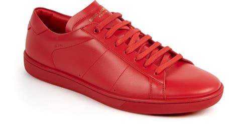 Saint Laurent Leather Sneakers in Red for Men - Lyst