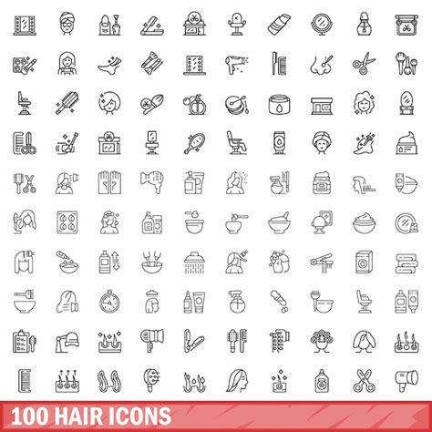 Premium Vector | 100 hair icons set outline style