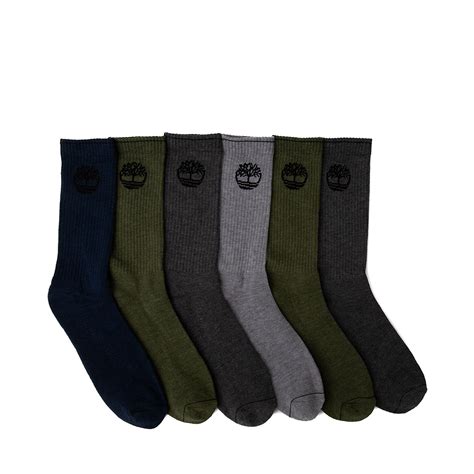 Mens Timberland Crew Socks 6 Pack - Black / Olive / Gray | Journeys