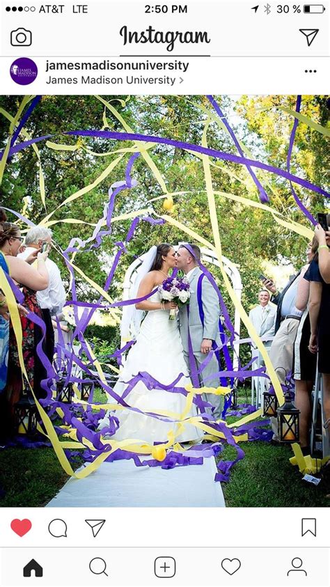 Jmu alumni wedding photo with purple and gold streamers | Virginia wedding photographer, Wedding ...