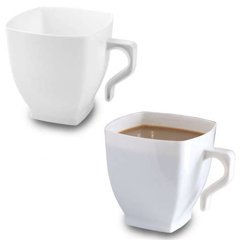 White Plastic Mini Espresso Cups - 2oz Square Mugs with Handle - Disposable or Reusable - 1 Case ...