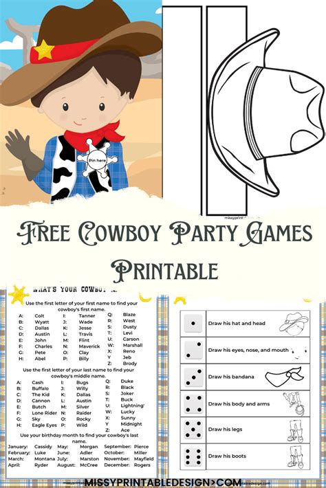 Free Printable Cowboy Party Games - MissyPrintableDesign | Cowboy party games, Cowboy party ...