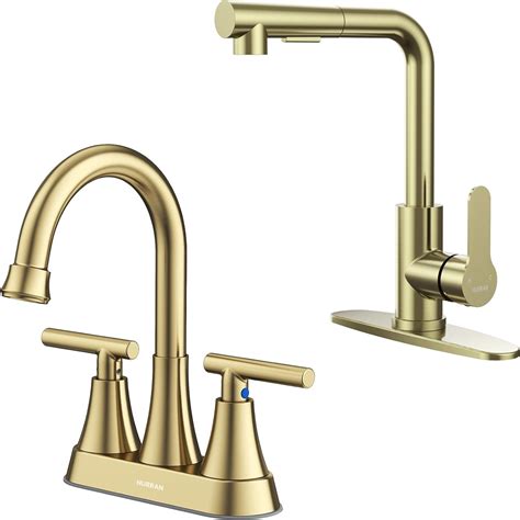 Brushed Gold Bathroom Sink Faucet with Pop-up Drain and Supply Hose, 4 ...