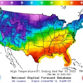 A temperature map of the United States from 1 March 2023. Produced by... | Download Scientific ...