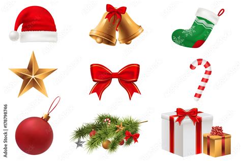 Christmas Symbols set. Colorful christmas icons isolated on white ...