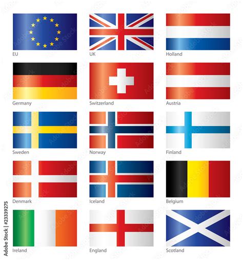 Glossy flags - Northern Europe Stock Vector | Adobe Stock