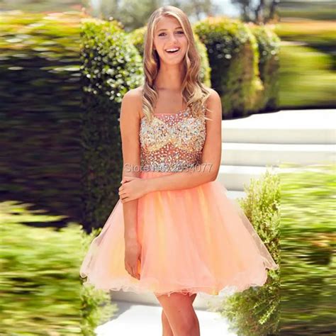 Coral Short Graduation Dresses For High School Sexy Junior Prom Dress ...