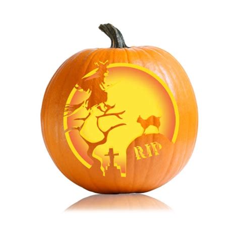 Graveyard Witch Pumpkin Carving Stencil - Ultimate Pumpkin Stencils