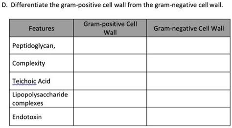 SOLVED: Differentiate the gram-positive cell wall from the gram-negative cell wall. Gram ...