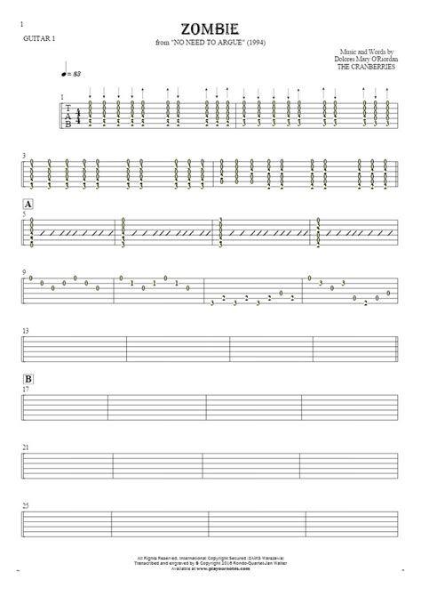 Zombie - Tablature for guitar - guitar 1 part | PlayYourNotes