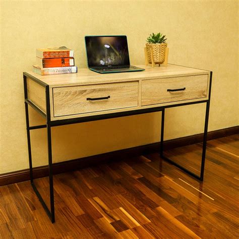 Buy YATAI Solid Wood Computer Table With Metal Frame 2 Drawer Storage Organizer - TV Stand ...