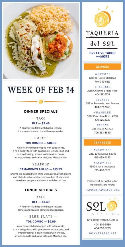 Taqueria del Sol Menu Week of Feb 14