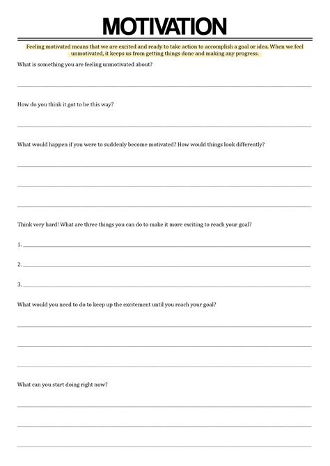 Printable Motivation Worksheets | Therapy worksheets, Motivational ...