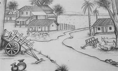 Easy Pencil Shading Village Easy Pencil Shading Landscape Drawing ...