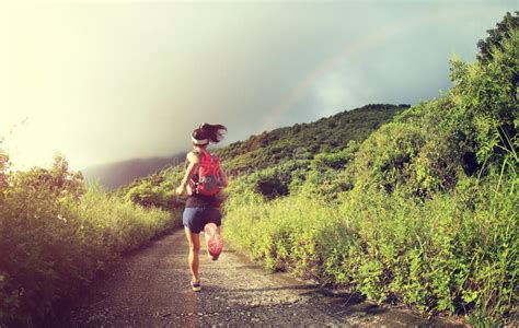 Fitness Woman Trail Runner Running on Seaside Mountain Stock Image - Image of mountain, jogger ...