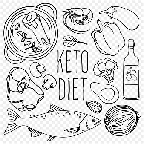 Keto Monochrome Healthy Food Low Carb Diet Proper Nutrition Vector ...