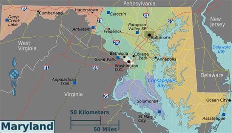 Large regions map of Maryland state | Maryland state | USA | Maps of the USA | Maps collection ...