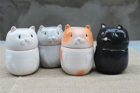 Cat Large Lidded Mug White Kitty Pottery Coffee Mug with Lid Mug Storage, Kitchen Utensil ...