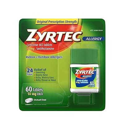 Zyrtec 24 Hour Allergy Relief Tablets, Indoor & Outdoor Allergy Medicine with 10 mg Cetirizine ...