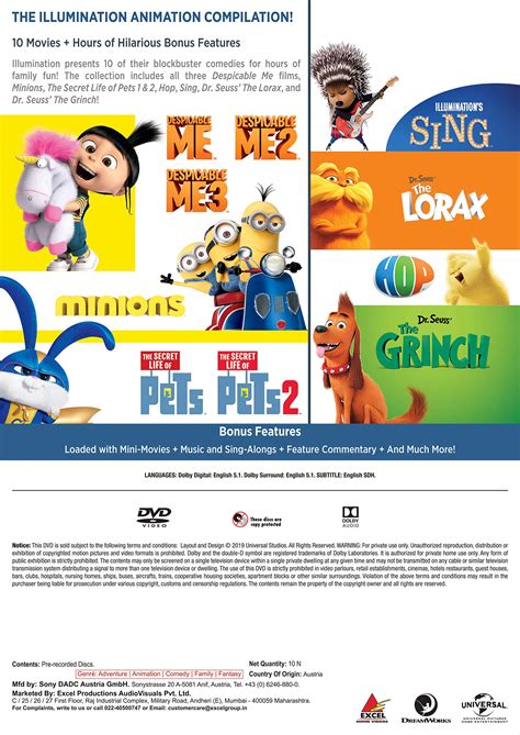 Illumination Presents 10 Movie collection: Despicable Me 1, 2 & 3 + Minions + The Secret Life of ...