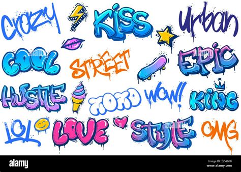 Street art lettering. Crazy urban graffiti, streets culture spray inscription and cool teenage ...