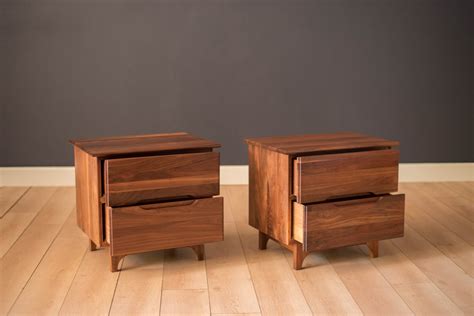 Pair of Mid-Century Modern Solid Walnut Nightstands - Mid Century Maddist