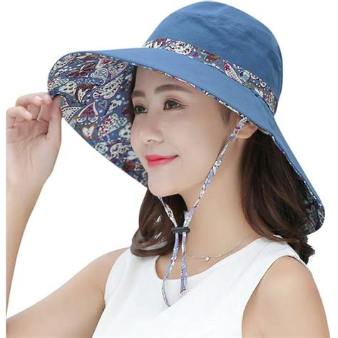 MIER Sun Hats for Women Packable Sun Hat Wide Brim UV Protection Beach Sun Cap - Blue - Walmart.com