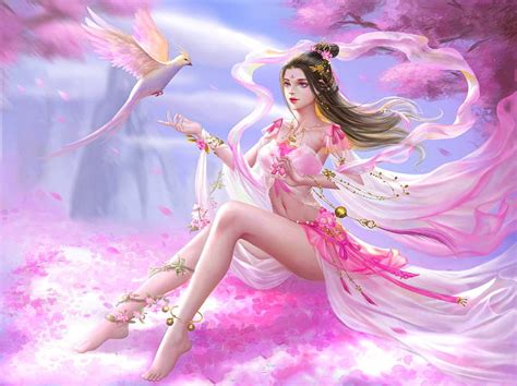 Pink Dream, pretty, art, fantasy, girl, bird, digital, pink, woman, HD wallpaper | Peakpx