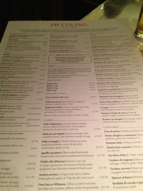 Menu at Piccolino Chester restaurant, Chester, 33