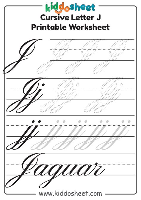 Cursive of J Letter Worksheets Printable - Kiddosheet