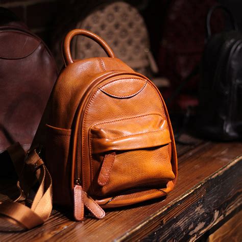 Vintage Ladies Mini Brown Leather Backpack Purse Cute Leather Backpack ...