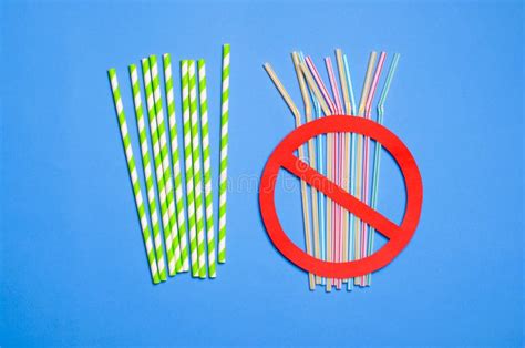 Say No To Plastic Straws, Plastic Pollution Concept, Top View Stock ...