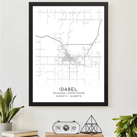 Idabel Oklahoma Map Poster, Modern Home Decor Wall Art Print - Custom Maps & Posters