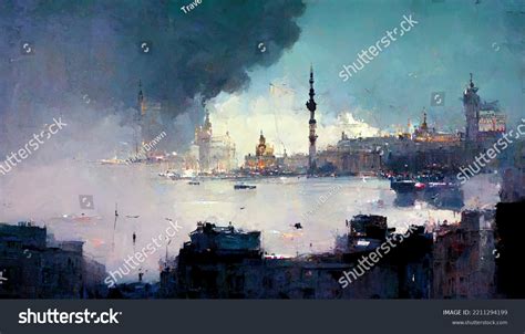 Baku City Landscape Baku Cityscape Painting Stock Illustration ...