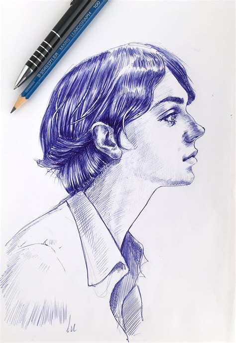 Blue ballpoint pen drawings on Behance