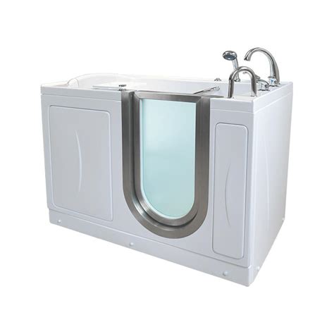 Ella Elite Acrylic 52 in. Soaking Walk-In Tub in White with 5-Piece Fast Fill Faucet Set and RHS ...