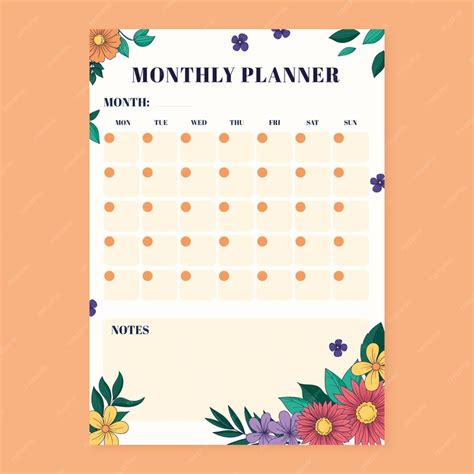 Premium Vector | Hand drawn 2024 monthly planner template with flowers