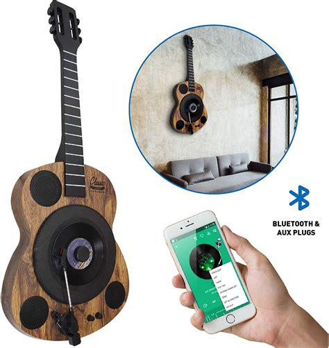 Guitars Shaped Vertical Bluetooth Turntable – 3 Speed Record Player