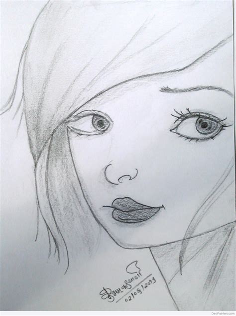 Pencil Sketch Of A Girl Face - Desi Painters