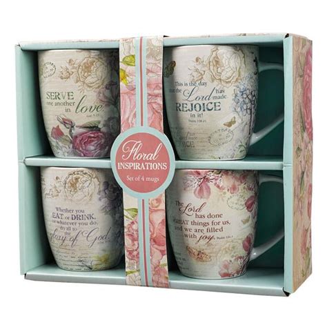 Christian Art Gifts Ceramic Coffee/Tea Mug Set for Women | Vintage Botanic Floral Inspirations ...